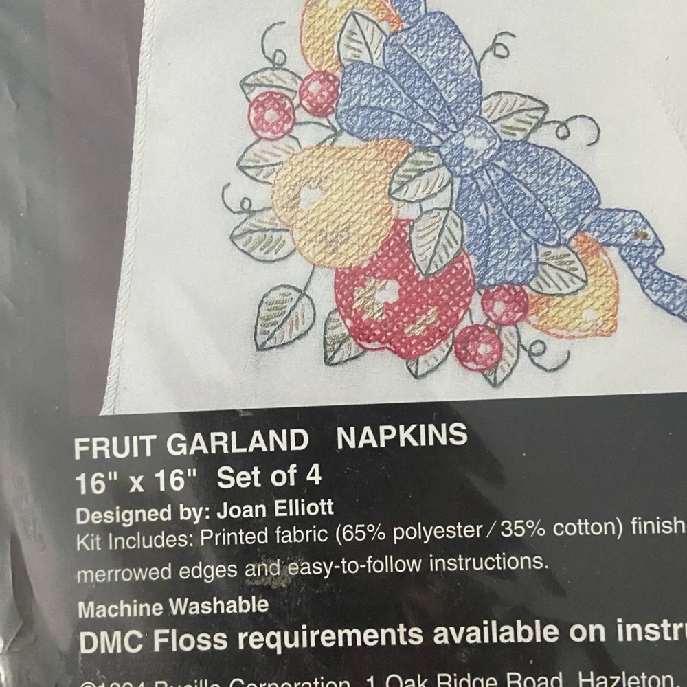 Bucilla Cross Stitch Kit- Fruit Garland Napkins (4)